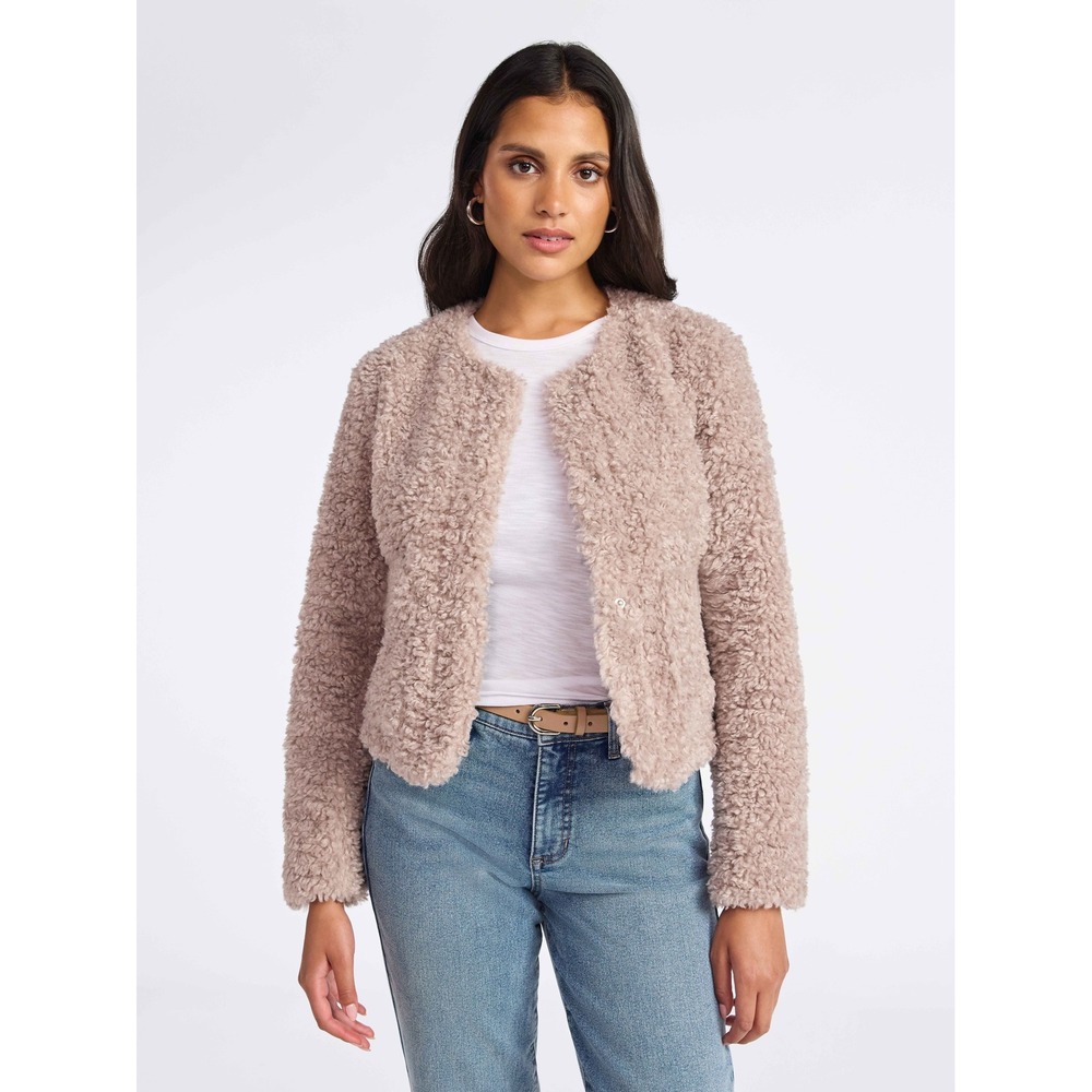 Cream tan Sherpa faux fur cropped jacket Sofia vergara mobwife mobwifeaesthetic